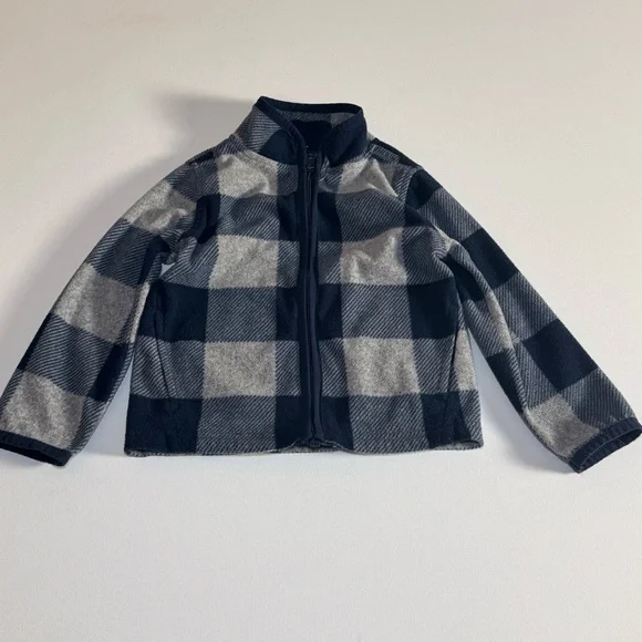 OshKosh B’gosh Toddler Fleece Zip Jacket Navy Blue & Gray Plaid | 2T - Picture 2 of 6